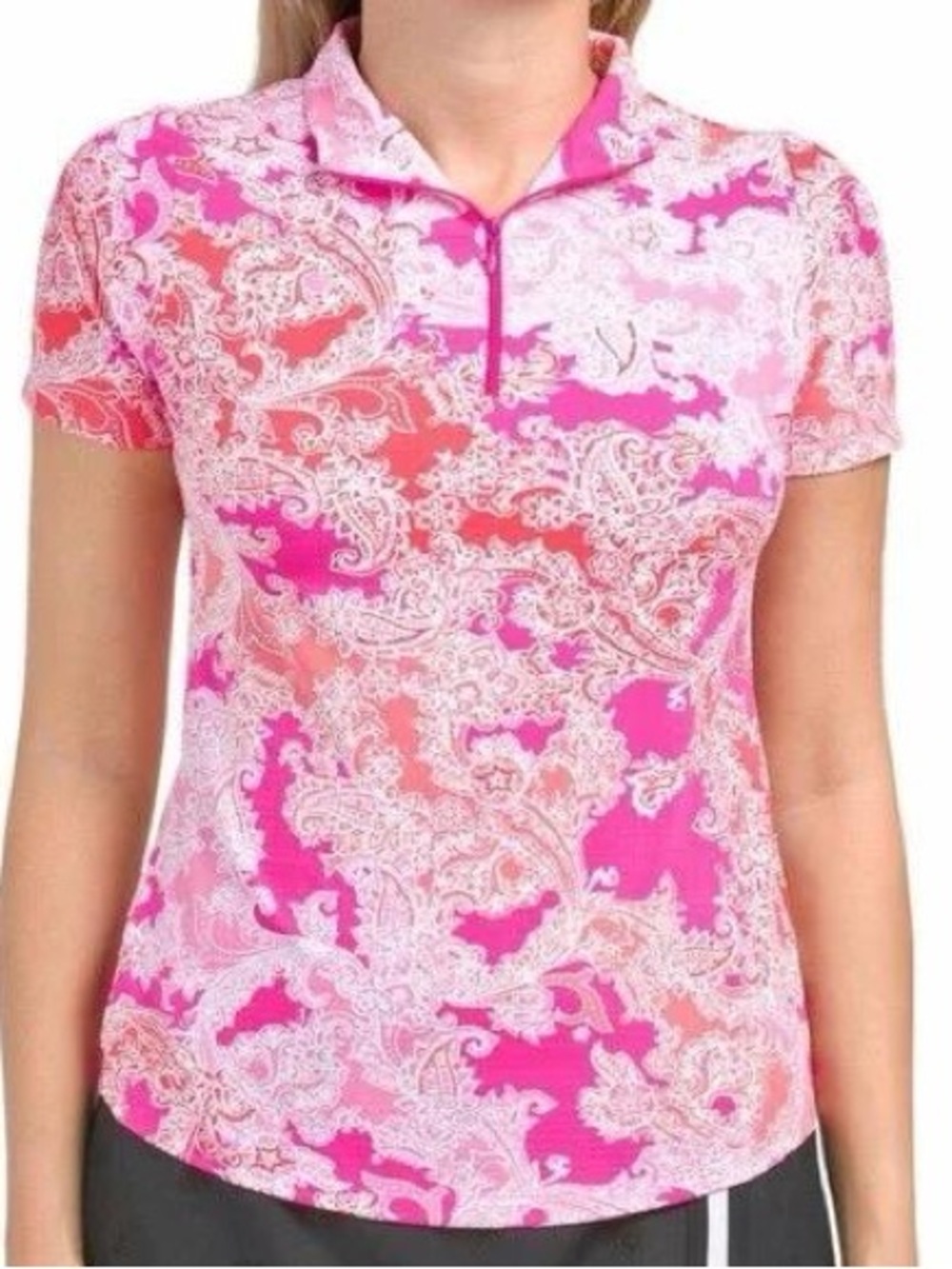 IBKUL UPF50+ Pascha Print Pink Short Sleeve Golf Quarter Zip Women’s Top Size XL